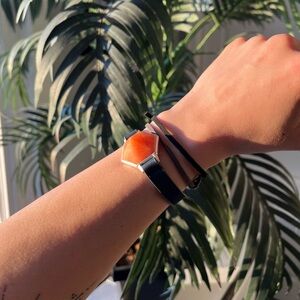 NEW Hexagon Stone Vegan Leather Bracelet (Orange & Navy Blue)